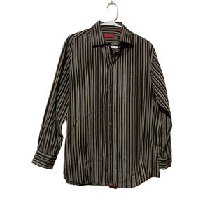 Alfani Mens Button-Up Shirt Black Striped Long Sleeve Point Collar Pocket L 16